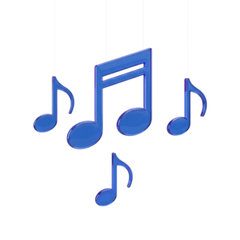 A collection of blue musical notes hanging from strings isolated on transparent background png