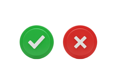 Two round buttons one green with a white checkmark and one red with a white cross isolated on transparent background png