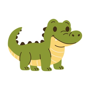 Cute cartoon illustration of an alligator with big eyes and open mouth, ideal for kids' books, wildlife designs, and playful decor vector