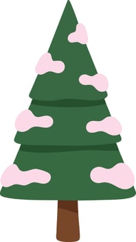 Pine tree with pink snow patches illustration in simple flat style for nature and winter themes vector