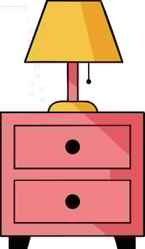 Pink bedside table with yellow lampshade modern home furniture illustration vector