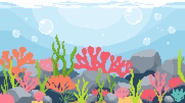 Colorful pixel art coral reef vector