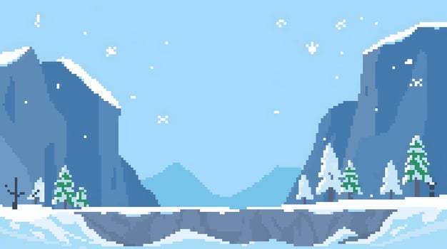 Winter pixel art landscape with mountains vector