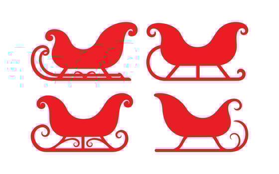 Christmas four red christmas sleighs isolated on white background, perfect for holiday decoration design elements vector