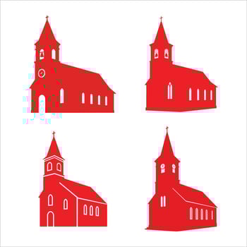 Christmas four red churches isolated on white background, a classic design for religious and historical themes design elements vector