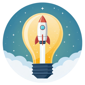 Rocket launching from a bright idea lightbulb isolated on transparent background png