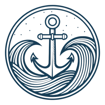 Nautical anchor emblem with waves isolated on transparent background png
