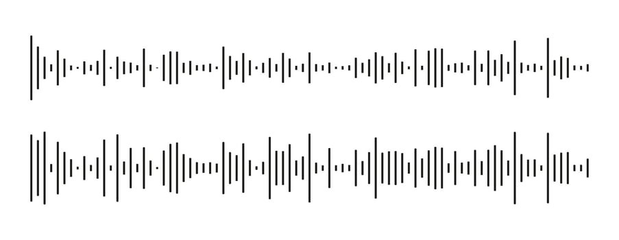 Elements for mobile messenger, podcast online radio, music player interface or app. Template of voice message. Equalizer symbols set. Waveform patterns. Audio chat speech sound wave icons collection. vector