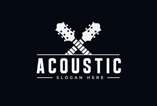 Acoustic Guitar Logo. Musical Instrument In Clean Style. vector