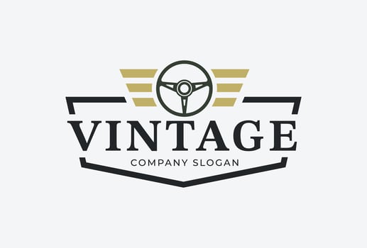 Vintage Car Steering Wheel Logo. Classic Auto Emblem. vector