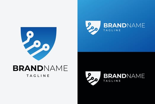 Shield Logo. Protection Symbol With Digital Elements. vector