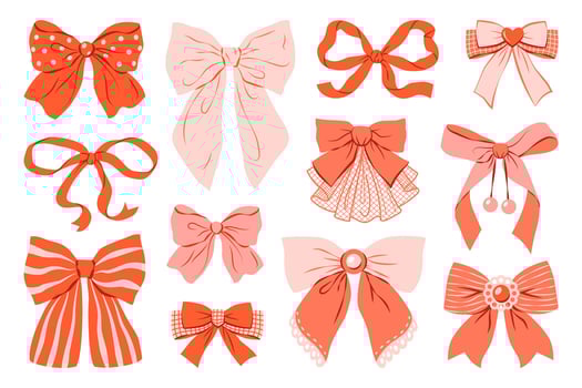 Big set of various pink and red bows isolated on white background vector