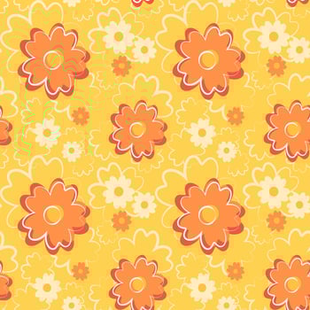 Seamless pattern with flowers on yellow background. vector
