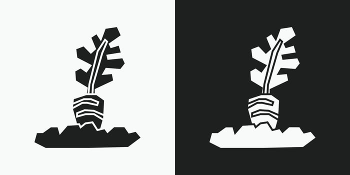 Carrot in the Ground Icon in Black Filled and White Filled Cutout Style vector
