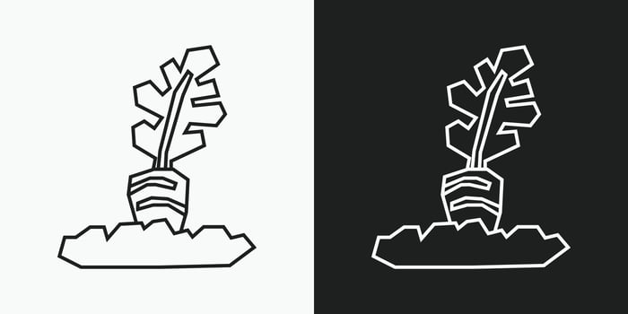 Carrot in the Ground Icon in Black Line Art and White Line Art Cutout Style vector