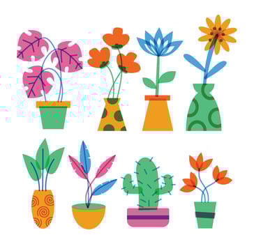 Colorful potted plants illustration vector