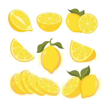 various cuts of fresh lemons vector