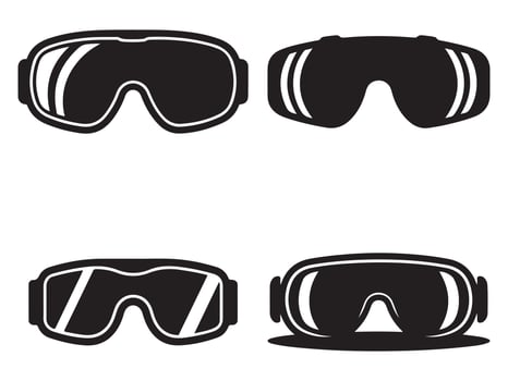 Four Black Silhouette Ski Goggles Designs vector