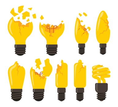 various broken light bulbs illustration vector