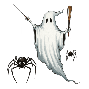 Spooky Ghost Holding Spiders Halloween Character Illustration png