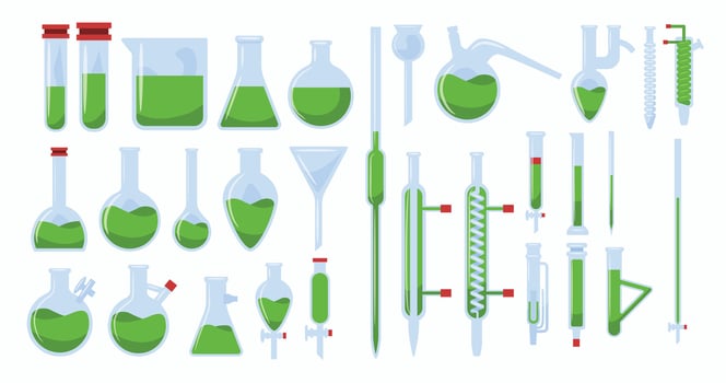 Laboratory glassware with green liquid vector
