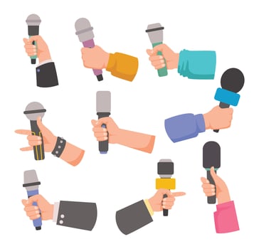 Hands holding colorful microphones vector