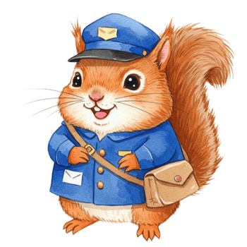 Cute Squirrel Wearing Mailman Uniform with a Happy Expression png
