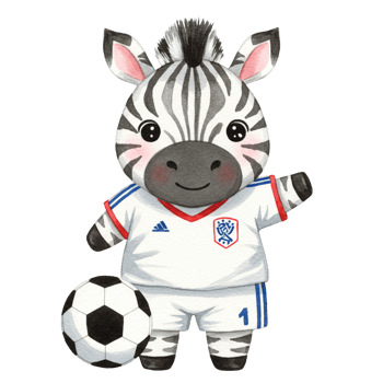 Cute cartoon zebra character in soccer uniform with football png