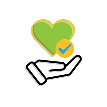 Wishlist icon in hand. E-commerce and social media. Heart symbol with a check mark. market, sale, buy. mixed design style. vector