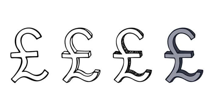 business doodle Hand drawn british pound currency symbol set Brush stroke doodle Single element for design vector