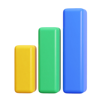 Colorful three-bar chart showing growth trend on transparent background png