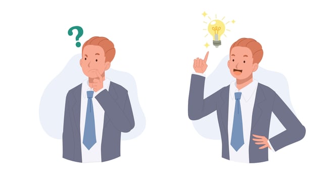 Problem solving skill to think of solution, creativity to solve, confused businessman thinking then got idea. illustration vector