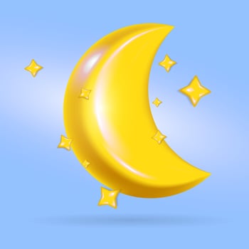 Glossy Moon with Floating Stars for Elegant Celestial Sticker and Branding Use vector