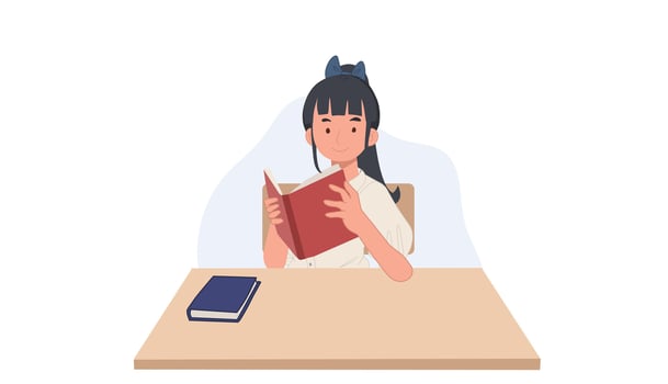 girl in student Uniform is reading a book. Asian student. illustration. vector