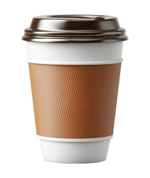 Disposable coffee cup with brown lid isolated on transparent background png