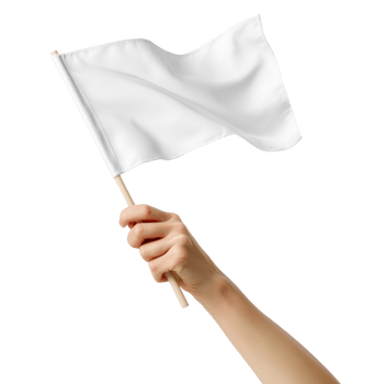Hand holding white flag waving, isolated transparent background png