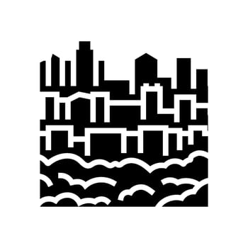 city skyline under dense haze air pollution glyph icon illustration vector