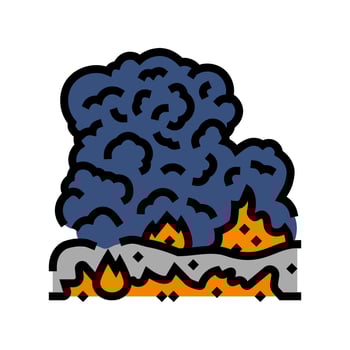 burning garbage dark smoke air pollution color icon illustration vector