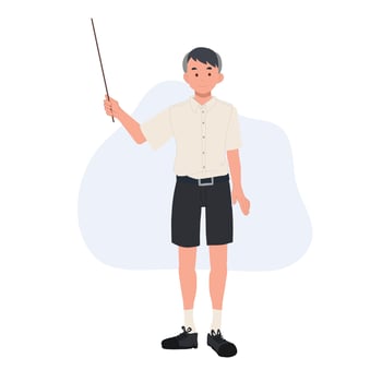 Asian student in school uniform. Thai student boy is holding a pointer. education presentation concept. illustration vector