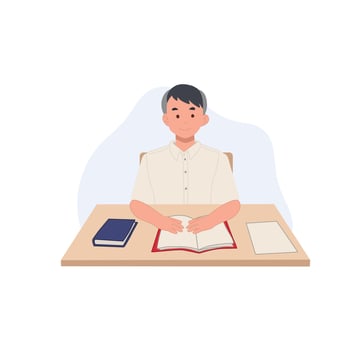 boy in student Uniform is sitting in the classroom. Asian student. illustration. vector