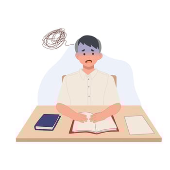 boy in student Uniform getting worry due to can't do the exam. stressful, worried. Asian student. illustration. vector