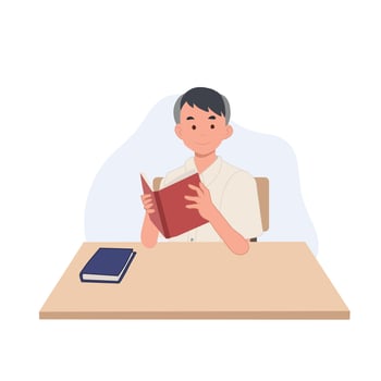 boy in student Uniform is reading a book. Asian student. illustration. vector