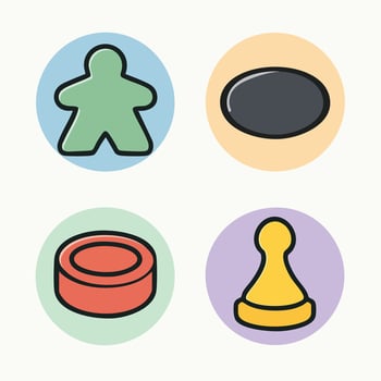 Board game token icon collection, meeple, blank disc, chip, pawn vector