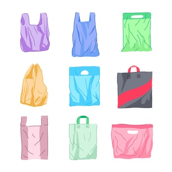 plastic shopping bag set cartoon illustration vector