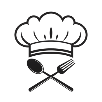 Chef hat and crossed utensils icon isolated on transparent background png