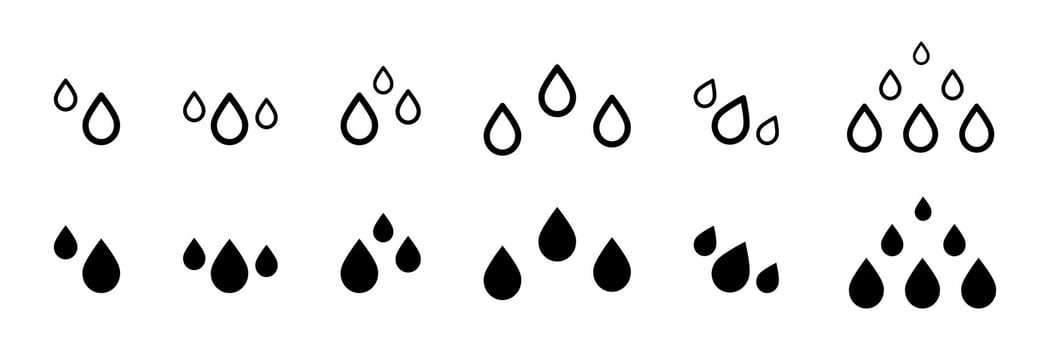 Water drop shape icon set. Blood icon symbol silhouette. Various shapes of water drops, water, and rain, simple icon. Oil drop icon vector