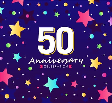 50years anniversary celebration emblem. congratulation anniversary logo isolated with ribbon and stars twinkle sparkle. vector
