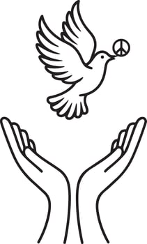 Peace Dove with Outstretched Hands Black and White Illustration vector