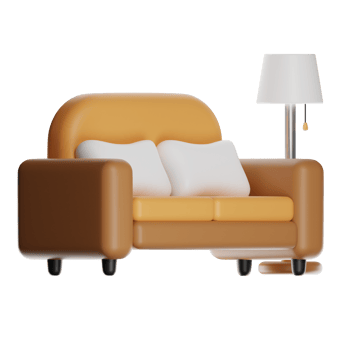 Cozy sofa and lamp on transparent background png