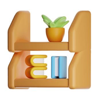Modern bookshelf with plant on transparent background png